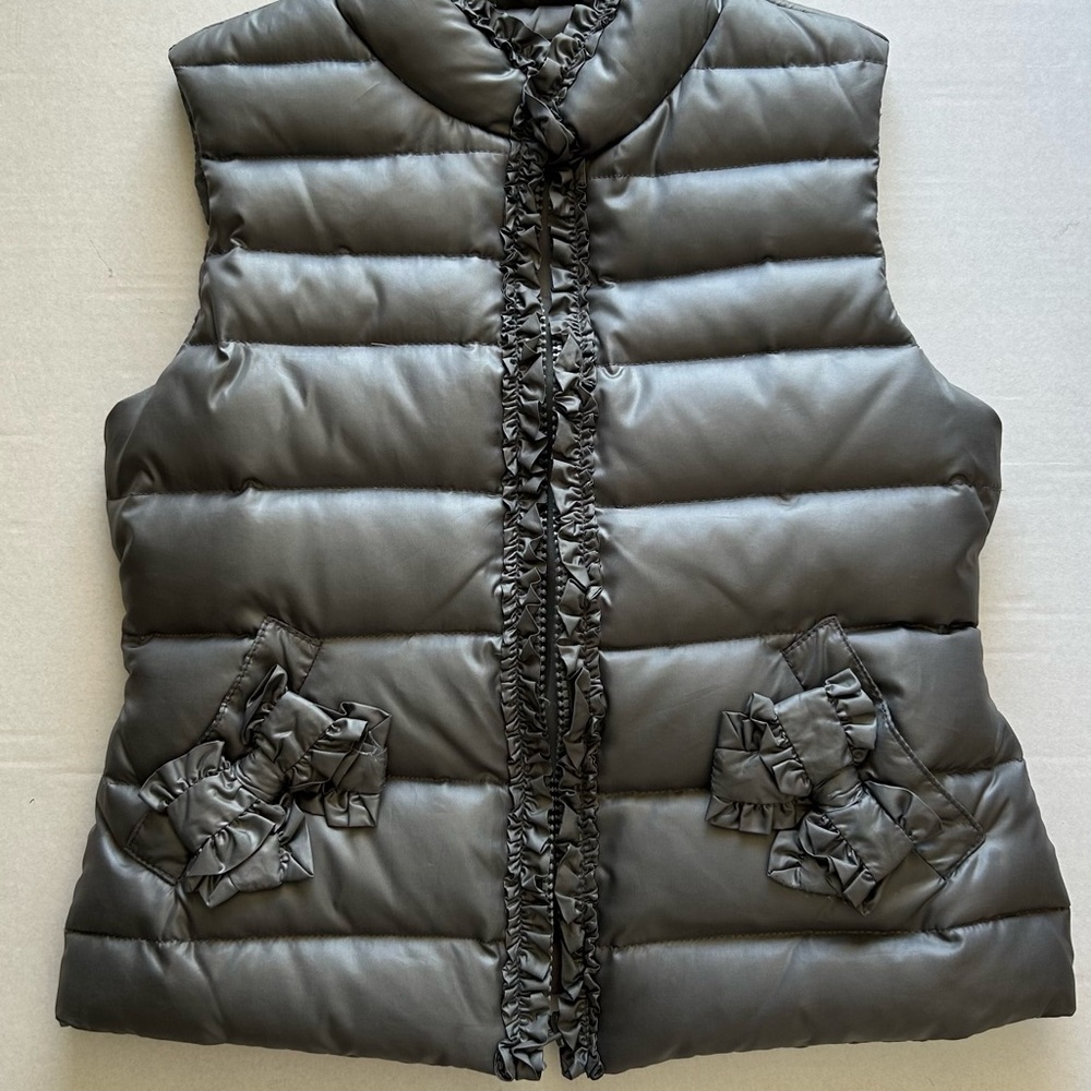Kate Mack Black Puffer Vest with Ruffle Accents
